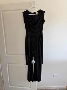 Black Draped Jumpsuit with Waist Tie